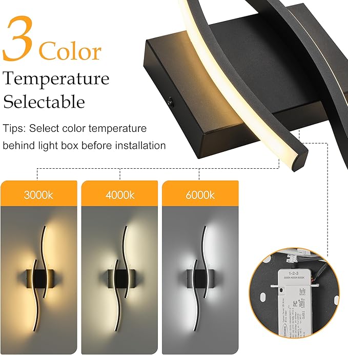 KARTOOSH Hardwired Bathroom Vanity Lights Fixtures Over Mirror Black Light Fixture Wall Lights 3CCT Dimmable LED Bathroom Light Fixtures 23.6 Inch Modern Wall Sconce Picture Lights for Wall (1 Pack)