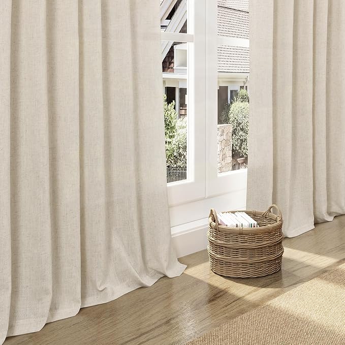 Nanspring Birch Beige Linen Curtains 84 Inches Long for Living Room Light Filtering Semi Sheer Curtain Back Tab Modern Farmhouse Decor Elegant Luxury Coastal Drapes for Bedroom Office 52x84,2 Panels