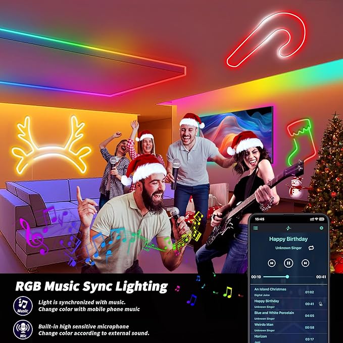Neon Rope Light, 6.56FT RGB LED Strip Light APP Control, Button Control, 5V Musci Sync Color Changing Rope Light, IP65 Waterproof LED Light for Bedroom Living, Party, Christmas Decoration