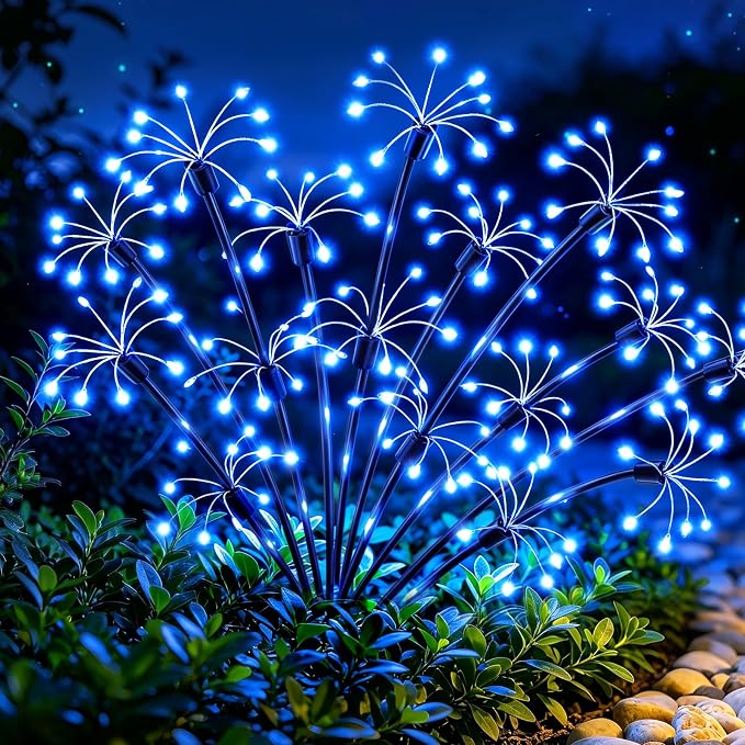 Solar Garden Lights Outdoor, 8 Pack 2-Layer Blue Solar Firework Lights, Waterproof Starburst Fairy Light Garden Decor for Yard Patio Pathway Lawn, Unique Gifts for Women Mom Grandma Mother's Day