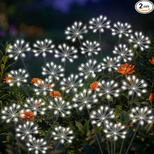 Solar Garden Lights Outdoor, Upgraded Solar Swaying Starburst Light Waterproof with 2 Modes, Solar Fairy Firework Lights for Yard Patio Pathway Flowerbed Balcony Garden Decoration (White, 2 Pack)