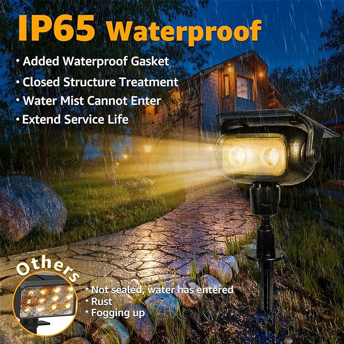 Ollny Solar Lights Outdoor Waterproof IP65, 360° Rotation Solar Spot Lights Outdoor, Long Last 2 Lighting Modes Solar Powered Garden Yard Spot Solar Lights for Outside Landscape 4 Pack (Warm White)