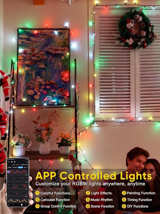 Guhope Smart Color Changing Christmas Lights, 132FT 400 LED RGB Christmas String Lights with App & Remote Control, Waterproof Christmas Tree Lights for Outdoor Indoor Party Decor