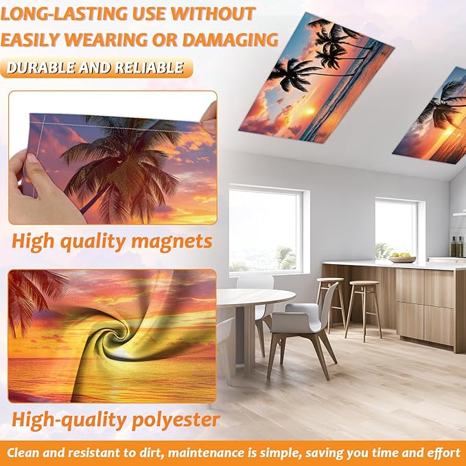 8 Pcs Fluorescent Light Covers with 80 Magnets Decorative for Classroom Ceiling Lights 4 x 2 Feet Magnetic Light Covers Filter Easy Install for Office Hospital & Home Drop Ceiling Supplies (Sea Wave)