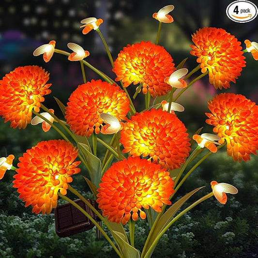 Solar Garden Lights, 4 Pack Solar Swaying Bee Lights with Flowers, Waterproof Firefly Light Outdoor for Garden Patio Yard Pathway Fall Decoration Gifts for Women Mother's Day