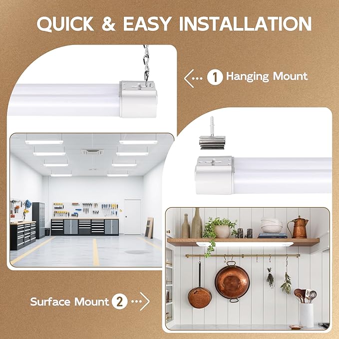 hykolity 4 Pack LED Shop Light 2FT, 22W [200W Equivalent],2400lm, 5000K Daylight,with Plug,Linkable Led Garage Ceiling Lights,Shop Lights for Garage, Workshop,Hanging or Surface Mount, White