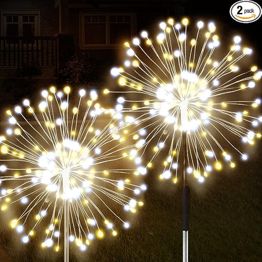 JJGoo Solar Firework Lights, 2 Pack 120 LEDs 2 Lighting Modes Solar Garden Lights Outdoor Waterproof for Yard Patio Walkway Pathway Party Wedding Christmas Decorative - Mixed Color