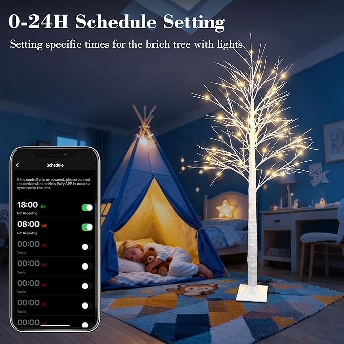 2Pack Smart 6FT Lighted Birch Tree with WW LED Lights for Home Decor, APP & Button Control, Music-Sync, Smart Timer, Multi-Tree Group Control, Indoor & Outdoor Decoration for Room Yard Patio Wedding