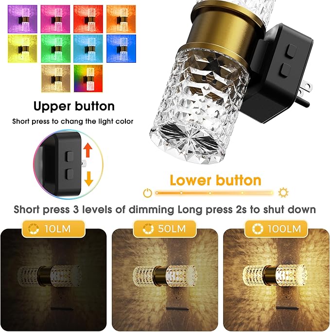 L LOHAS LED Night Light, Night Lights Plug into Wall, 2 Pack 10-Color RGB Change Nightlights,10/50/100LM Adjustable Automatic Nightlights Plug in with Dusk to Dawn Sensor for Room Bathroom Hallway