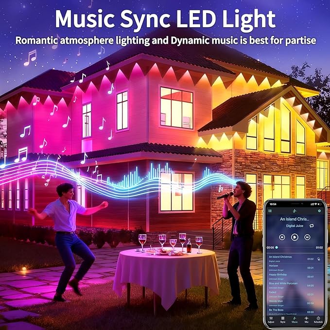 65.6FT Permanent Outdoor RGB Lights,IP67 Waterproof Smart LED Eaves Lights with App/Remote Control,for Christmas and All Holiday Decor,Daily and Accent Lighting,House Roof and Garden Lighting