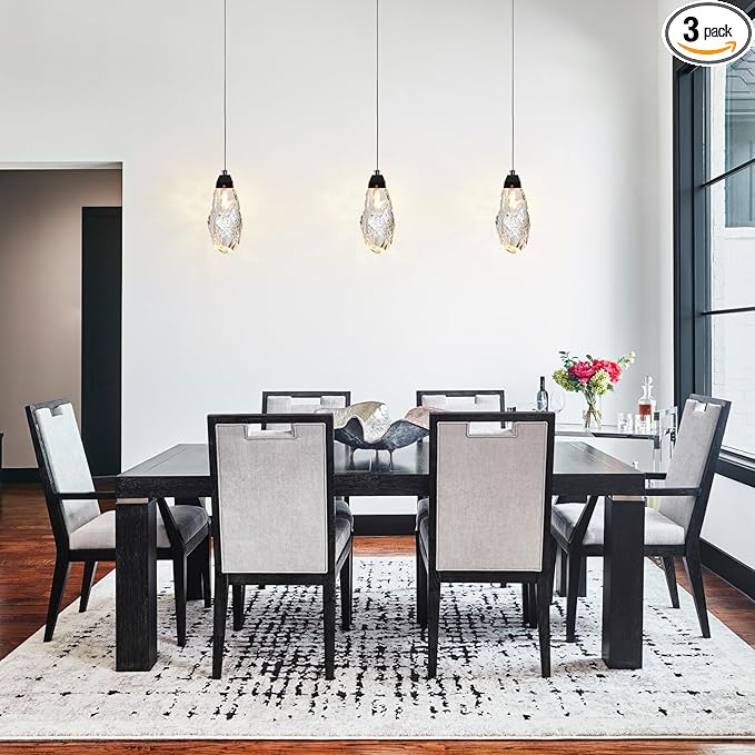Black Crystal Pendant Light 3 Pack, Mini 11" Hanging Ceiling Light with Prism K9 Crystals, Modern Small LED Compatible Chandelier for Kitchen Island, Bathroom, Bedroom, Bar