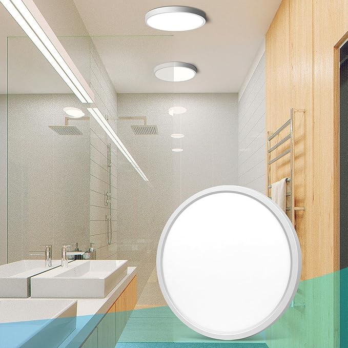 LightingWill 7 Inch LED Flush Mount Ceiling Light Fixture, 4000K Nurture White, 1500LM, 12W, Flat Modern Round Lighting Fixture, 120W Equivalent White Ceiling Lamp for Kitchens, Bedrooms.etc.