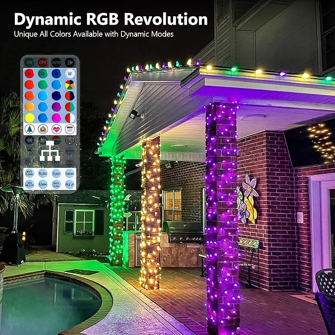 Brizled Color Changing Christmas Lights, 33ft 100 LED RGB Red White Blue Light String with Remote, Dimmable Mini Light String, USB Indoor Decorative Lighting Party Xmas Tree Wreath Year-Round Holiday