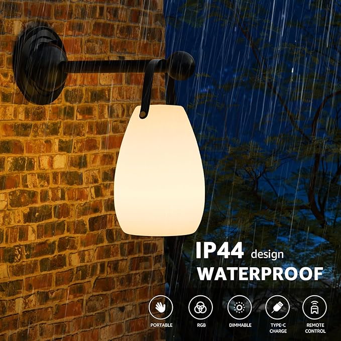uuffoo Rechargeable Portable Table Lamp, Cordless RGB Lantern with Remote, Decorative LED Night Light, IP44 Waterproof Indoor Outdoor Lamp for Bedroom Patio Garden Wedding Party