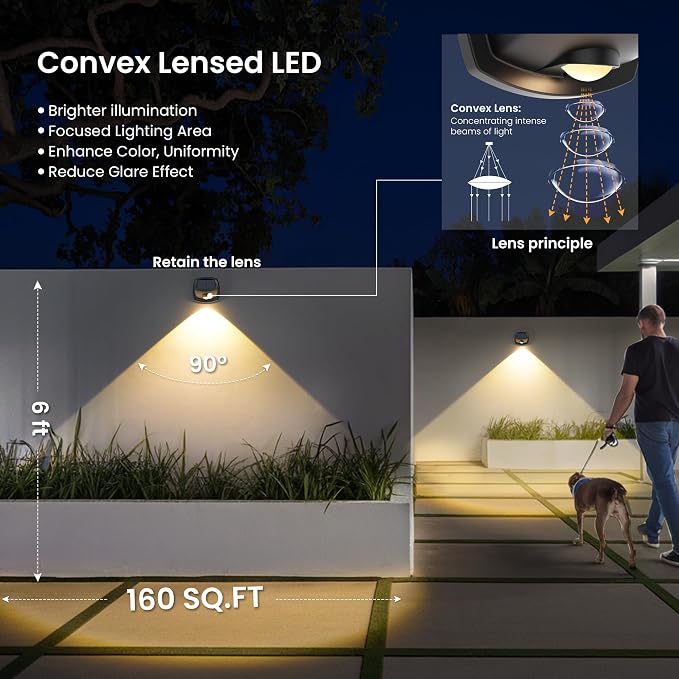 SOLPEX Solar Lights Outdoor Waterproof IP65, Solar Stair Lights Outdoor for Fence, Deck, Step, Dual Color LED 3 Lighting Modes House Wall Light for Porch, Backyard, Fence, Garden Decor-6 Pack