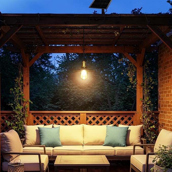 Solar Pendant Light Indoor Outdoor, 1000LM Solar Shed Light IP65 Waterproof Metal Powered Hanging Chandelier, Gazebo Lights with Remote for Barn Gazebo Yard Garage Patio