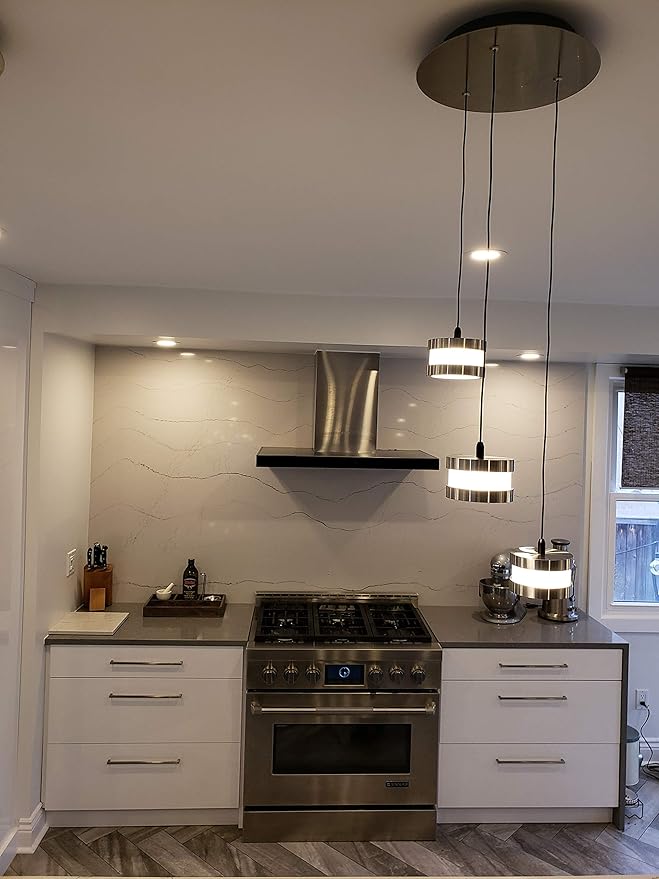 Mercury 3 Mini Pendant Lighting Nickel - LED Hanging Light Fixture for Kitchen Island, Bar, Foyer - Cluster Pendants - Dimmable, Adjustable Wire, Lamp Bulb Included