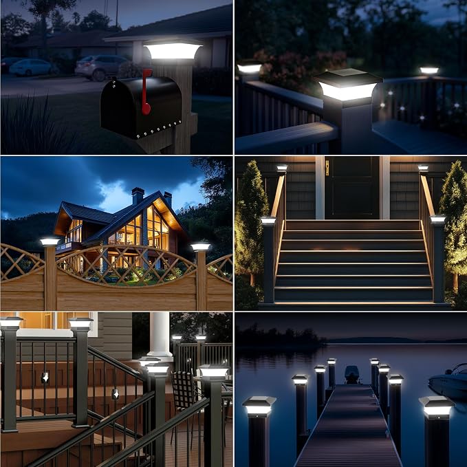 T-SUN Solar Post Lights, Waterproof Outdoor Solar Post Cap Lights for 4 X 4 Wooden Posts, 6000K White LED Lighting, Deck, Patio Garden Decor or Fence(1 Pack)