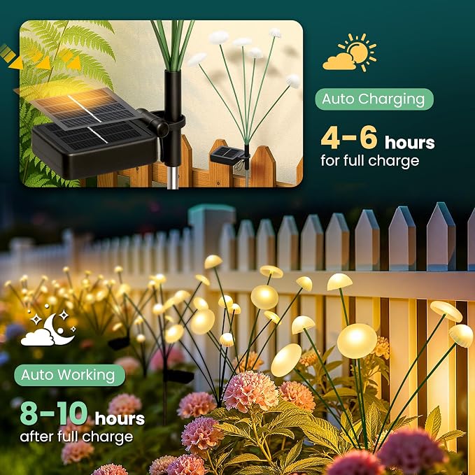 Solar Garden Lights, 6pack Solar Fairy Lights for Outside, Swaying Mushroom Lights Outdoor Decorative, Waterproof Light Decor for Yard,Lawn,Patio,Pathway Decoration(Warm White)