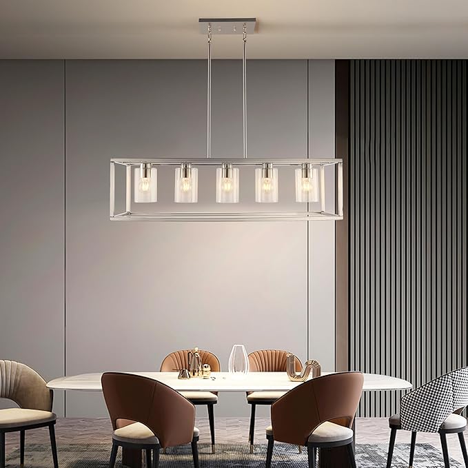 Chandeliers for Dining Room, 5 Light Dining Room Light Fixture Modern Metal Industrial Kitchen Lighting Fixtures Ceiling Easy Installation Kalium Pendant Lights for Bar Restaurant-E26 Socket,Sliver