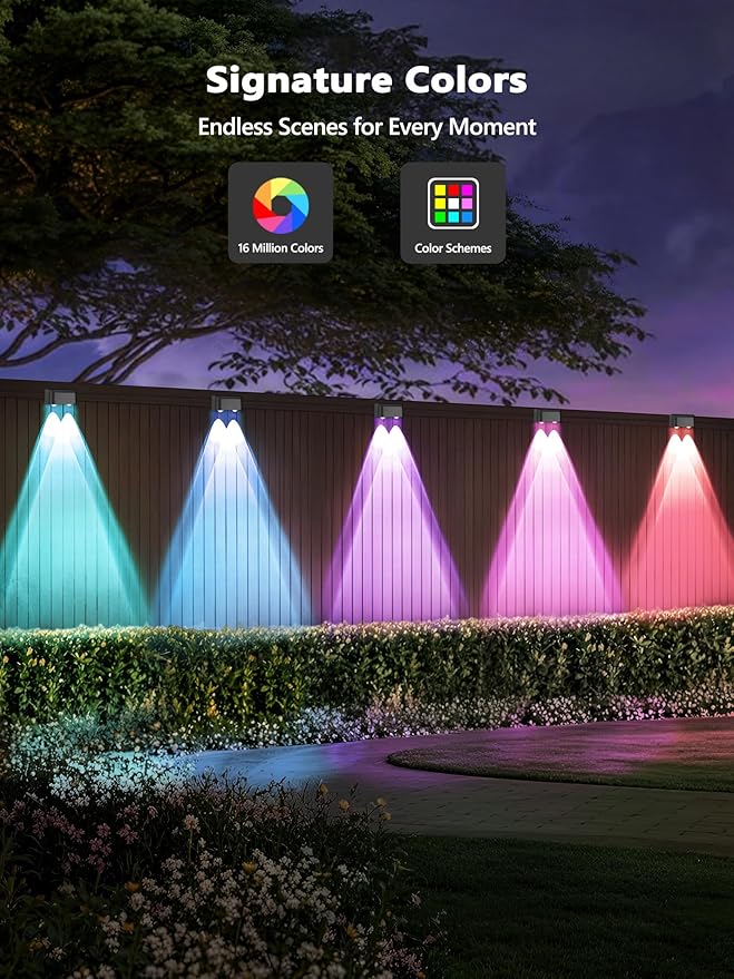 BrizLabs Smart Deck Lights, 6 Lamps RGBCW Outdoor 4th of July Fence Lights Work with Alexa & Google Home, Red White Blue Deck Light APP Controlled, Rainbow WiFi Fence Light Music Sync for Yard Garden