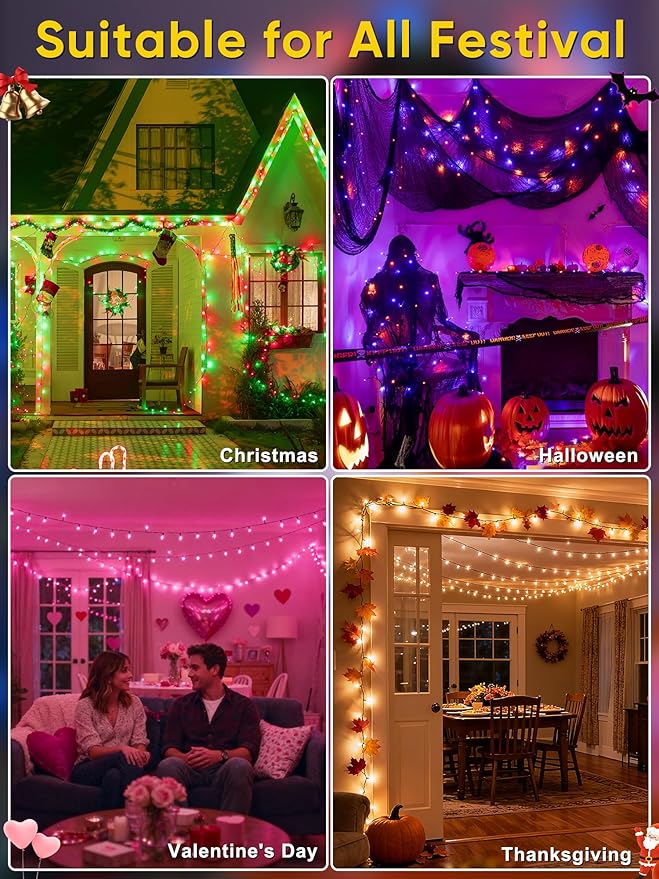 Guhope Smart Color Changing Christmas Lights, 132FT 400 LED RGB Christmas String Lights with App & Remote Control, Waterproof Christmas Tree Lights for Outdoor Indoor Party Decor