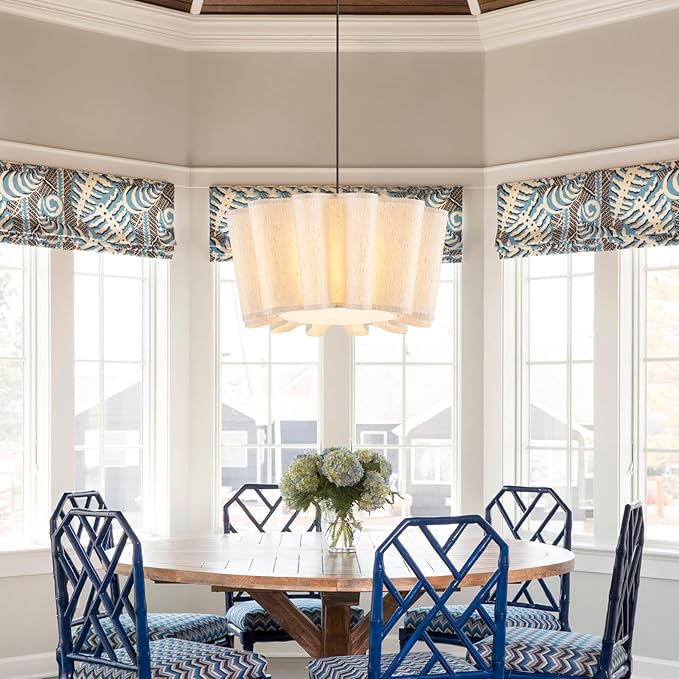 VILUXY Modern Fabric Pendant Light 23.6’’ Large Chandelier with Linen Flower Lampshade 3-Light Dining Room Light Fixture Farmhouse Hanging Ceiling Chandelier for Bedroom Kitchen Living Room Foyer