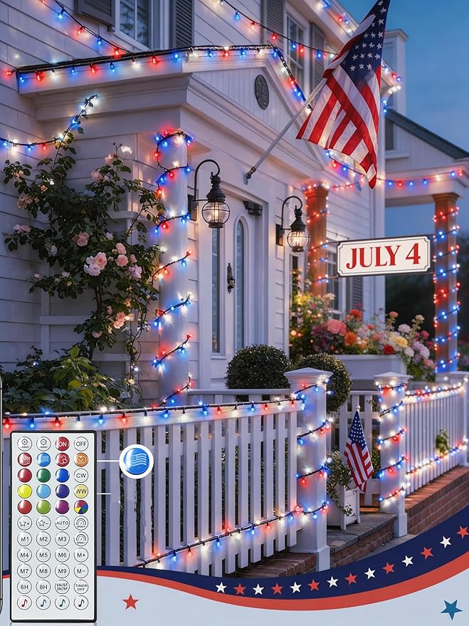 Color Changing Smart 4 of July String Lights, 66ft 200 LED RGB Lights with App & Remote Control, Timer, Music Sync, Dimmable Mini Lights for Valentine's Day Birthday Wedding Party Festival Decor