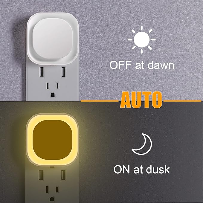 YUNLEX 4 Pack Warm White Night Light, Gentle Eye-Care with Dimmable Soft Glow & Indirect Reflection, Auto Dusk to Dawn Sensor, Plug in Nightlight for Bathroom,Kitchen, Hallway, as Mother Gifts
