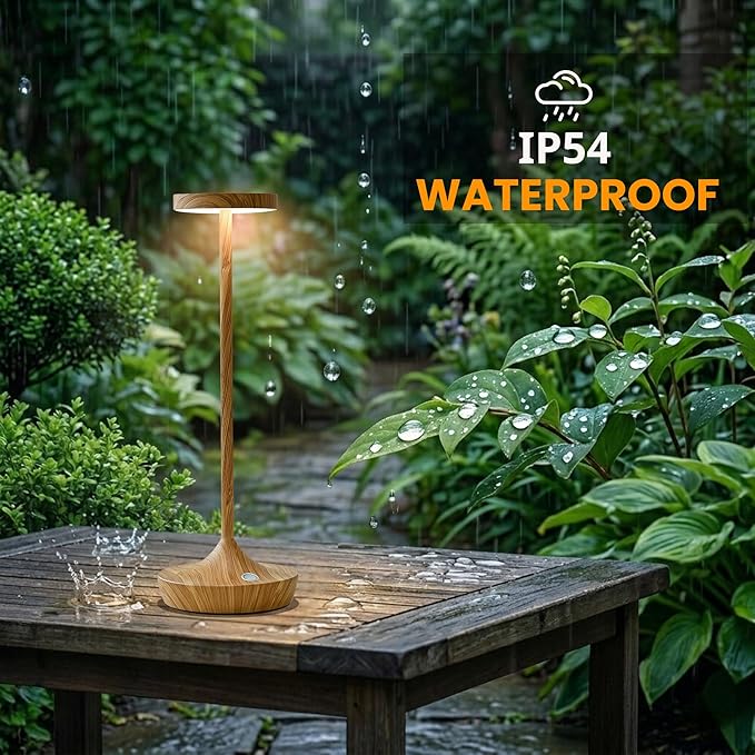 Set of 2 Cordless Table Lamps, Rechargeable 6000mAh LED Desk Lamps, Up to 60 Hours, Touch Control with 3-Level Dimming, Waterproof for Restaurant, Dining, Patio & Home Decor (Bamboo Pattern)