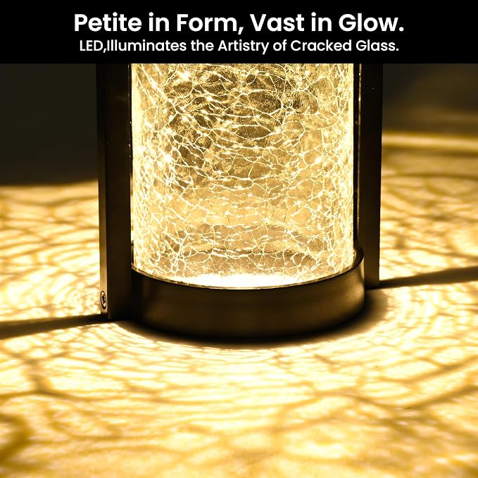 PEVOROS 2 Pack Solar Fence Lights Outdoor, Crackled Glass Wall Light for Porch, Fence, Shed, Barn, Patio, Glass Crackle Lampshade with Warm LED Light