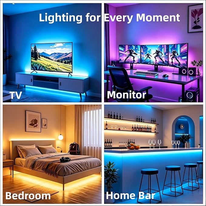 MORIACC LED Lights for TV, 16.4ft TV LED Backlight for 45-75 Inch TVs, Strip Lights with Music Sync, Bluetooth APP and Remote Control, USB Powered for Bedroom Gaming Home Decor