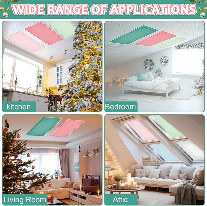 QOUBAI 6PCS Fluorescent Light Covers, 4x2 Feet Magnetic Light Cover Fluorescent Lights Shade Panel Positive Inspirational Ceiling Light Filter for Office Classroom Home Drop Ceiling Pastel Pink Green