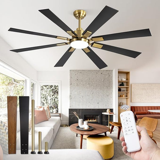 ZMISHIBO 62 Inch Black and Gold Ceiling Fans with Lights and Remote, Indoor/Outdoor Ceiling Fan for Patio Living Room, 6 Speed Reversible Quiet DC Motor, 3 CCT, Dual Finish Blades