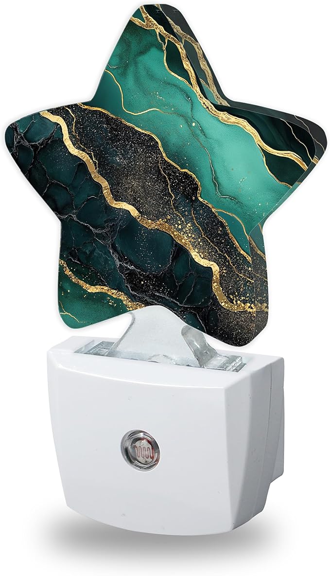 Nightlight,Abstract Marble Decorative Night Lights Plug Into Wall,Green Golden Night Light with Auto Sensor for Bedroom,Nursery,Hallway,Stairway,Gifts