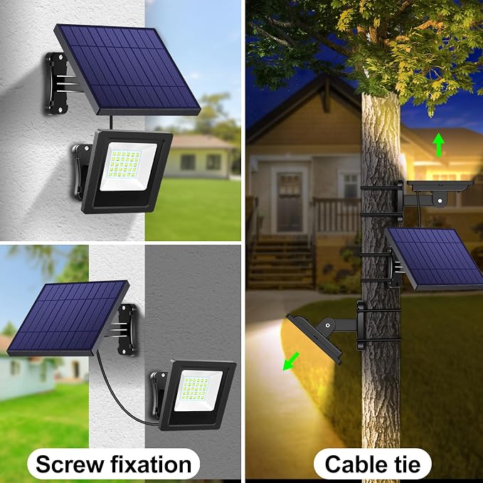 Lightonight Solar Flood Lights Outdoor 1 Pack with Stake, 3000K Warm White | Waterproof Solar Lights Outdoor, Waterproof Dusk to Dawn Solar Powered Security Spot Lights for Porch Patio Yard Garage