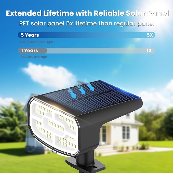 JEJOT Solar Lights Outdoor Waterproof IP65, Super Bright LED, 3000K 2 Lighting Modes, Solar Powered Yard Garden Solar Spot Lights for Outside Landscape Auto On/Off -4 Pack