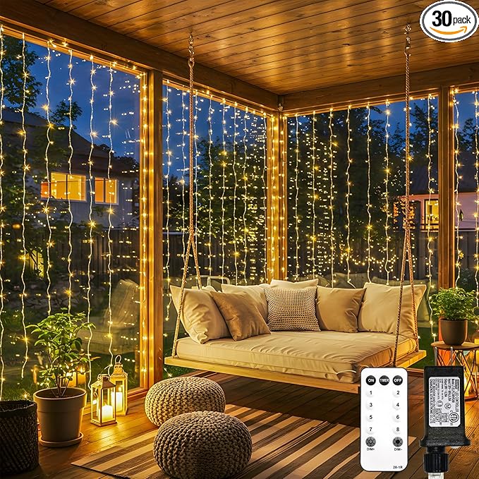 suddus 900 LED Christmas String Lights Outdoor, 9.8x29.5ft Curtain Lights Plug in with Remote,Wall Hanging Lights for Christmas,Dorm,Wall,Window,Wedding,Party,Birthday Decor,Warm White