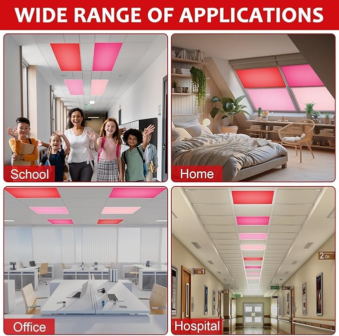 QOUBAI 4PCS Fluorescent Light Covers, 4x2 Feet Magnetic Light Cover Fluorescent Lights Shade Panel Positive Inspirational Ceiling Lights Filters for Office Classroom Home Drop Ceiling Red Pink