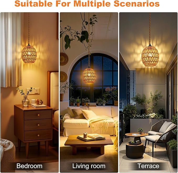 FRIDEKO HOME Hanging Lamps Hanging Light 15ft Plug in Pendant Light - Pendant Light with On Off Switch Plug in Cord Pendant Light Fixture E26 E27 Light SocketCord for Bedroom Living Room (Bohemia)