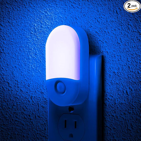 L LOHAS LED Blue Night Light, Night Lights Plug into Wall[2 Pack], 0.6W LED Nightlight, Dusk to Dawn Sensor, 30/60LM Adjustable Brightness, Automatic Night Light for Kid, Bathroom, Nursery, Hallway