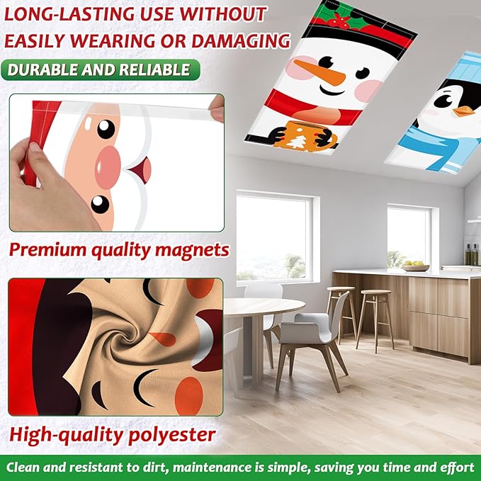 6 Pcs Fluorescent Light Covers with 60 Magnets Decorative for Classroom Ceiling Lights 4 x 2 Feet Magnetic Light Cover Filter Easy Install for Office Hospital Home Ceiling Supplies (Christmas role)