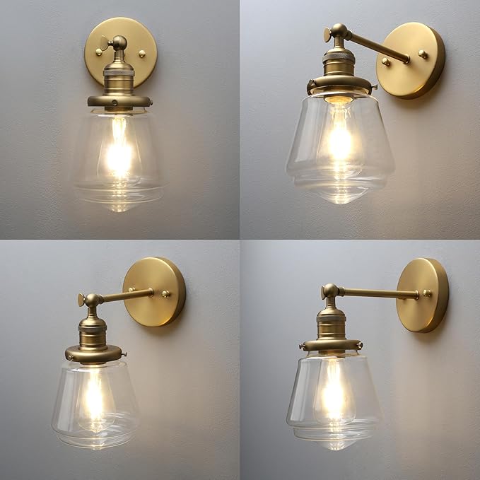 Phansthy Wall Sconces Light Fixture Industrial Wall Lamp, 180 Degree Adjustable Bathroom Vanity Light, Wall Light with Glass Shade Wall Decorative Lighting for Kitchen Living Room Hallway (Antique)
