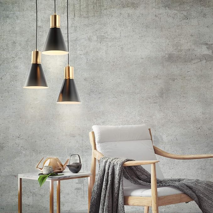 JONATHAN Y 15" Black/Brass Gold Apollo Mid-Century Modern Iron LED Pendant, Black Metal Shade, Adjustable Hanging Ceiling Light for Kitchen Island, Hallway, LED Bulb Included (JYL6133A)