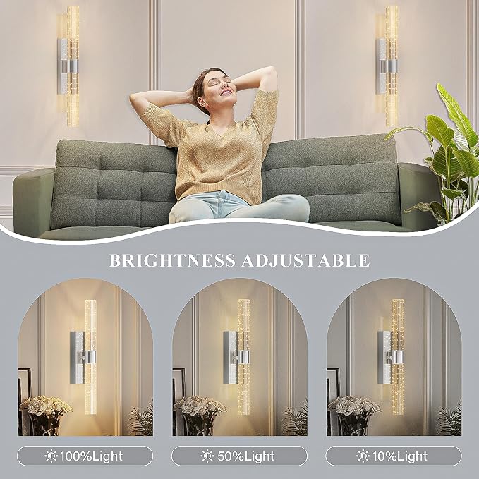 camuucci Battery Operated Wall Sconces Set of 2 Rechargeable Battery Powered Wall Light with 12000mAh Not Hardwired Dimmable Wall Lamp Fixtures for Bedroom Living Room Silver 20.9 Inches