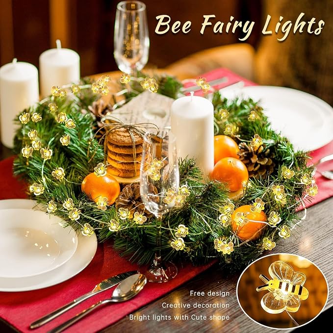 Bee Decor String Lights with Twinkling 10Ft 30Leds Battery Operated Spring Bee Bumble Cottage Core Decor Honey Gifts for DIY, Home, Classroom, Birthday, Party, Wedding, Christmas Tree