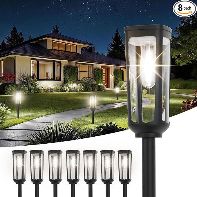 JEJOT Solar Pathway Lights Outdoor Waterproof IP65, 8 Pack Cool White Solar Walkway Lights, Auto On/Off Outdoor Light for Lawn Garden Patio Driveway Decor Landscape Lighting