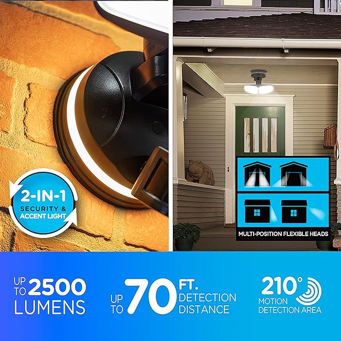 Enbrighten VIBE Smart LED Security Light, Dual Head, Motion Activated, ETL Listed, UV Resistant, 2500 Lumens, 4000K, Compatible with Alexa, Google Home, Bronze, 85900
