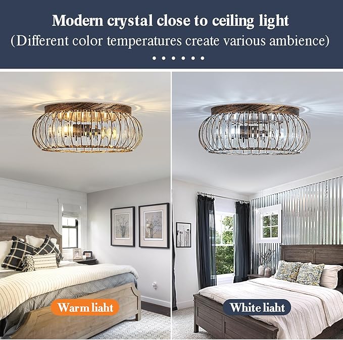 YYJLX Modern Crystal Ceiling Light Oil Rubbed Bronze Flush Mount Ceiling Light Fixture 3 Light Ceiling Chandelier for Hallway Bedroom Bathroom Foyer Living Room Dining Room Kitchen.