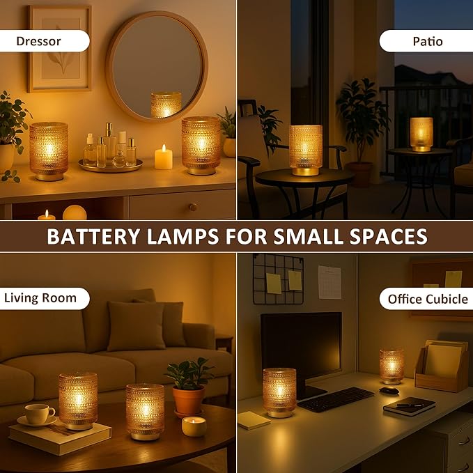 2 Pack Battery Operated Decorative Aesthetic Lamp with Timer for Bedside,Small Cordless Table Lamps with LED Warm Bulb for Bookshelf/Entryway/Nightstand/Dorm/Coffee Table/Office Cubicle Decor(Golden)